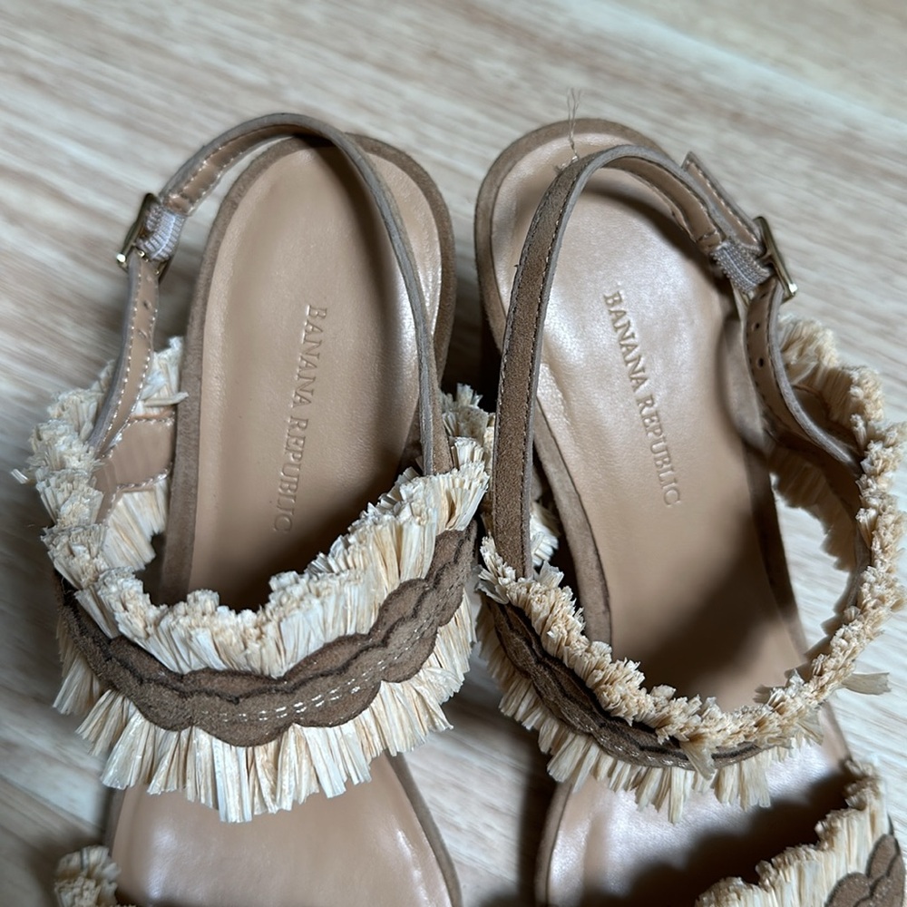 Banana Republic Raffia Block Heel Sandals Size 8 Beige Rare. - Picture 6 of 10